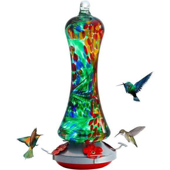 Glass Hummingbird Feeder for Outdoors: Leak Proof Hanging Hummingbirds Present - Picture 1 of 7